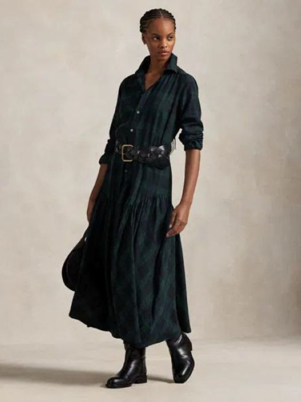 Polo Ralph Lauren Wool-blend Plaid A-Line Maxi Shirtdress
